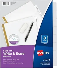 Lot of Avery Big Tab Reinforced Hole Write and Erase File Binder Dividers, 23078