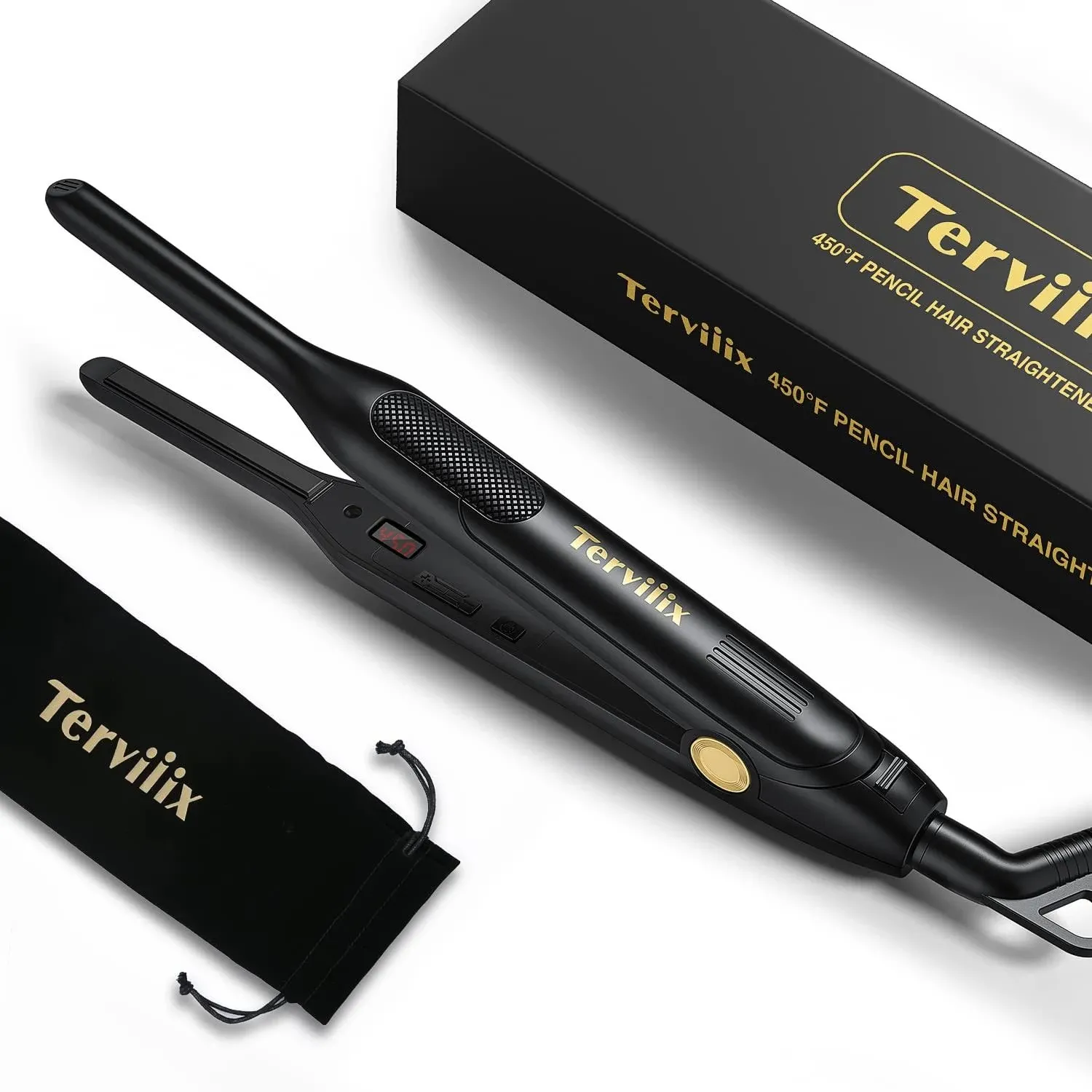 Terviiix Pencil Flat Iron for Edges & Short Hair 3/10 Inch Small Hair Straightener for Men