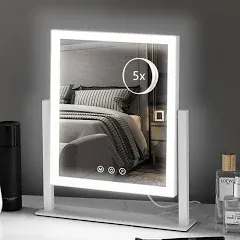 HIEEY Lighted Makeup Mirror, Hollywood Vanity Mirror with Lights, Three Color Lighting Modes, and 5X Magnification Mirror