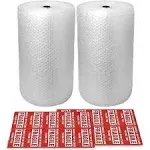 2-Pack Bubble Cushioning Wrap Rolls 3/16" x 12" x 72' ft Total Perforated Every 12" 20 Fragile Stickers for Packaging Shipping Mailing