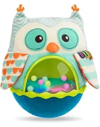 B Toys Baby Owl Be Back Roly Poly Baby Toy Lights &amp; Sound Plush Top Hard Bottom