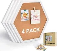  Cork Bulletin Board 4 Pack, Small Framed Corkboard Tiles for Hexagon Black