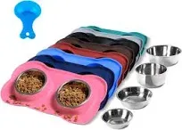 Pet Dog Bowls 2 Stainless Steel Dog Bowl with No Spill Non-Skid Silicone Mat + P