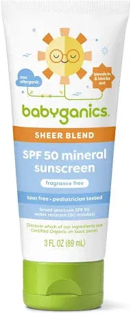 NEW (2) Babyganics Sunscreen SPF 50+ Water Resistant 6 oz Bottles