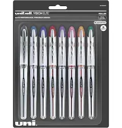 Uniball Vision Elite Rollerball Pens Assorted Pens Pack of 8 Bold Pens with...