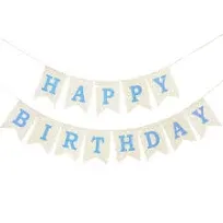 Blue Happy Birthday Banner, Assembled Burlap Happy Birthday Sign for Birthday Party Decorations