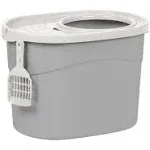 IRIS USA Cat Litter Box, Large Top Entry with Catching Lid Oval, Gray 