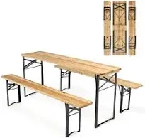 Costway 3 Pcs Folding Wooden Picnic Table Bench Set