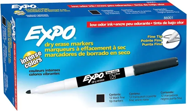 Lot of 2 EXPO 86001 Low Odor Dry Erase Marker, Fine Point, Black (Pack of 12) 