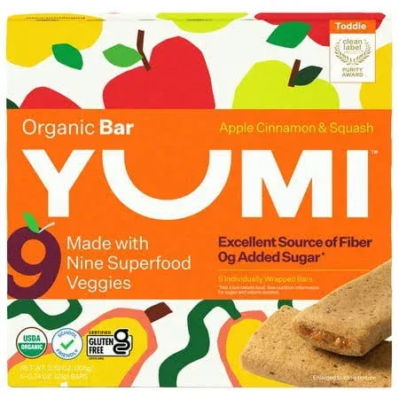 Yumi's Organic Superfood Veggie Bars, Apple-Cinnamon -Squash (0.74 oz, 5 ct)