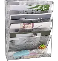 EASEPRES File Organizer Mesh 5-Tier Black Hanging File Organizer Vertical Holder Rack for Office Home, Silver