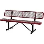 Global Industrial 277154RD 6' Outdoor Steel Bench w/ Backrest, Expanded Metal, Red