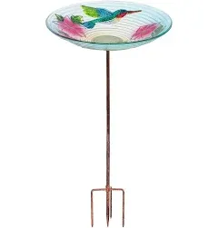 MUMTOP Glass Bird Bath, Garden Outdoor Birdbaths Birdfeeder with Metal Stake Hummingbird