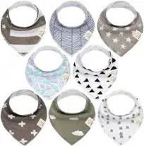 KeaBabies 8-Pack Organic Baby Bandana Bibs (Grayscape)