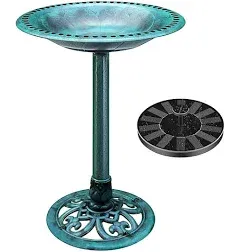 VIVOHOME Polyresin Antique Outdoor Green Garden Bird Bath and Solar Powered Round Pond Fountain Combo Set