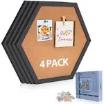 AKTOP Cork Bulletin Board Hexagon 4 Pack, Small Framed Corkboard Tiles for Wall, Thick Decorative Display Boards for Home Office Decor, School