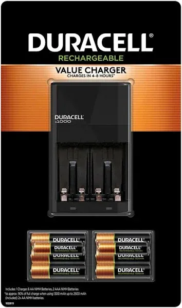 NEW! - DURACELL Rechargeable Batteries Value Charger SET w/ 6 AA &amp; 2 AAA NiMH