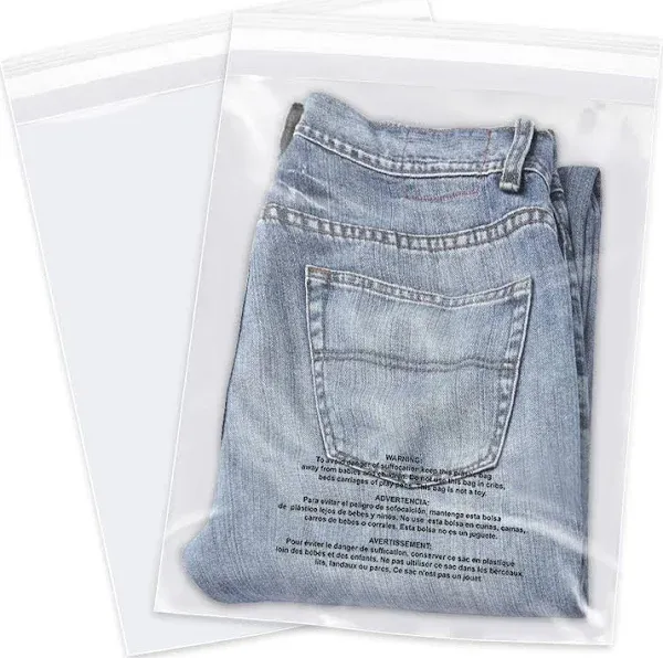 iMailer 100 Count Clear Plastic Poly Bags with Suffocation Warning Clothing