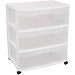 Sterilite 29308001 Wide 3 Drawer Cart, White Frame with Clear Drawers