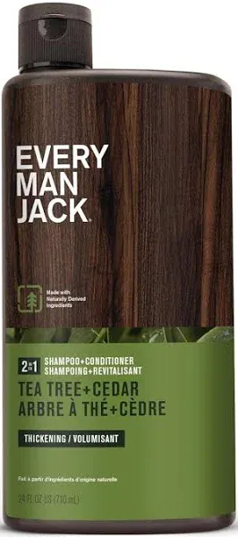 Every Man Jack 2-in-1 Tea Tree + Cedar Shampoo + Conditioner - Thicken, Cleanse, and Hydrate Hair with Coconut, Aloe, Tea Tree Oil - Notes of Fresh C