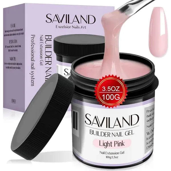 Saviland 100g Builder Nail Gel – 3.53oz Rose Pink Hard Gel for Nails Large Capacity Nail Strengthen Gel for Nail Extension Nail Art Manicure Starter U V Nail Gel for Professional Nail Salon Home DIY