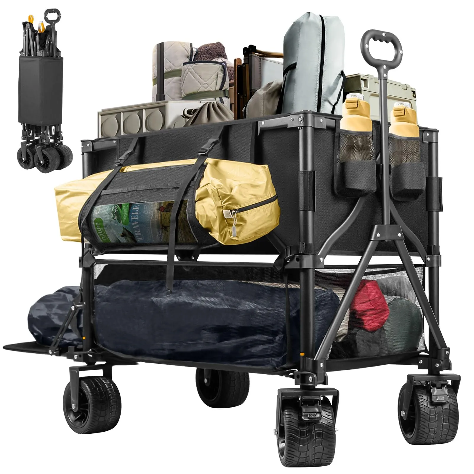 Double Decker Wagon 600lb Capacity 400L Collapsible Sports Wagon with Big Wheels