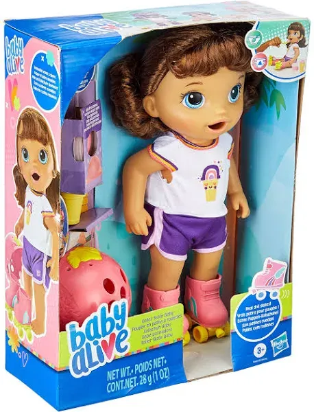 Baby Alive: Roller Skate Baby 14-Inch Doll Brown Hair, Blue Eyes Collection.