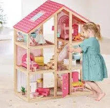 Tiny Land Wooden Dollhouse for Girls 3-Level Kids