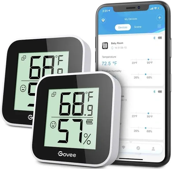 Temperature Humidity Monitor 2-Pack, Indoor Room Thermometer Hygrometer with