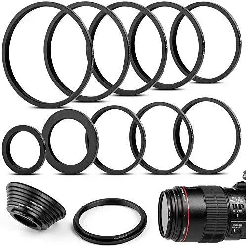 Metal Step-Down Adapter Rings Kit Lens Filter Stepping Adapter Rings Set for Dslr Camera