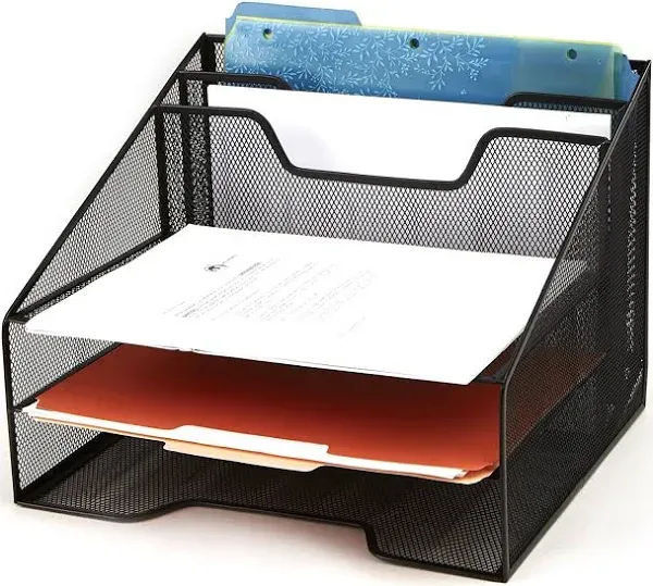 Desktop Organizer, Vertical File Holder, Paper Trays, Office, Metal Mesh, 12....