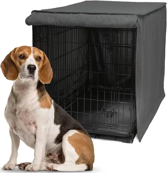 Friends Forever Metal Dog Crate Cover 36 inch, Wire Dog Kennel Cover w/Light Blocking Protective Curtain, Dog Cage Cover w/Roller Shades, Machine Washable, Trucker Black