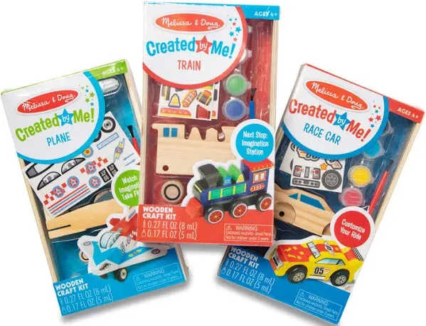 Melissa &amp; Doug Wooden Craft Kits Set, Plane, Train, and Race Car.  FAST SHIPPING