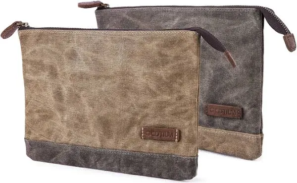 Waxed Canvas Zip Pouch Set - Zippered Makeup Bag Office Supply Folio Pencil B...