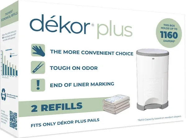 Dekor Plus Diaper Pail Refills|2 Count |Most Economical Refill System*Free Ship*