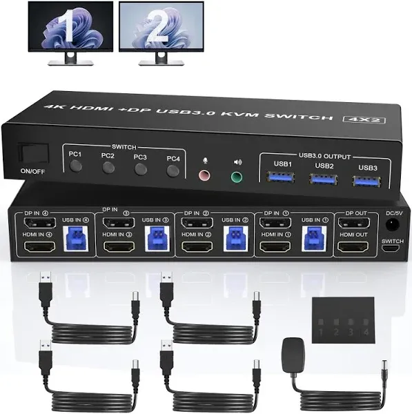 4K 60Hz Dual Monitor KVM Switch