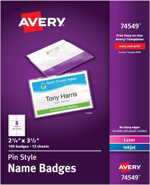 Avery Pin-Style Top Load Name Badges