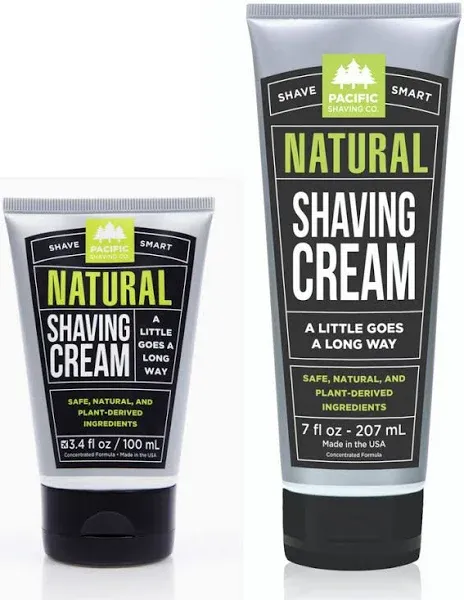 Pacific Shaving Company Natural Shaving Cream - Shea Butter + Vitamin E Shave Cream for Sensitive Skin - Clean Formula for a Smooth, Anti-Redness + Irritation-Free Shave Cream (3.4 Oz, 2 Count)