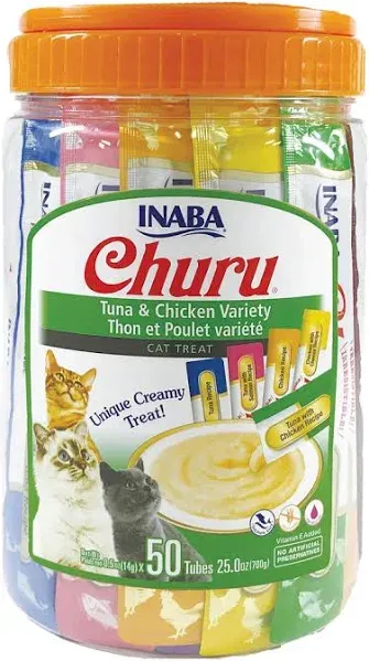 INABA Churu Cat Treats Grain-Free Lickable Squeezable Creamy Purée Cat Treat