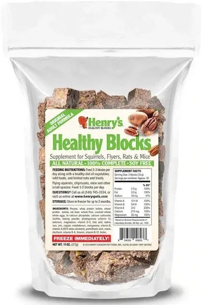 Henry's Healthy Blocks - Nutritionally Complete Food for Squirrels, Flying Squirrels, and Chipmunks, 11 Ounces