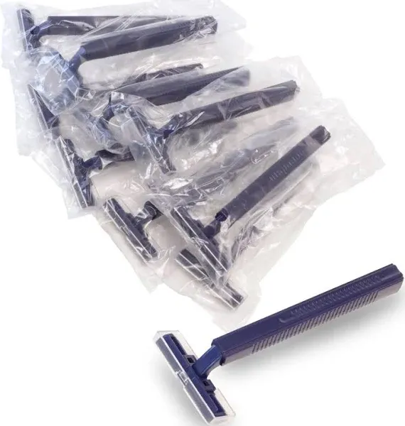 144 Pack Individually Wrapped Twin Blade Razors with Clear Safety Cap Disposable