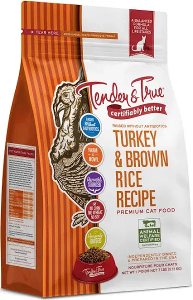 Tender & True Balanced Formula Cat Food, Turkey and Brown Rice - 7 lb bag