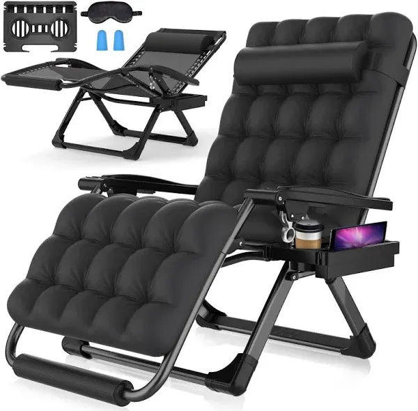 Suteck Oversized Zero Gravity Chair, 33in XXL Lounge Chair w/Removable Cushion & Headrest, Upgraded Aluminum Alloy Lock, Cup Holder and Footrest Patio