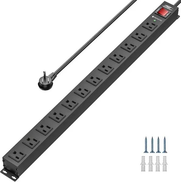 CRST 12-Outlet Wide Spaced Mountable Metal Power Strip Surge Protector