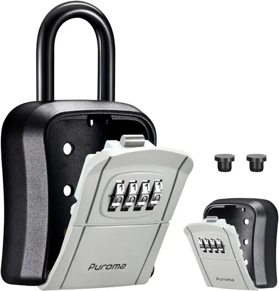 Puroma Portable Combination Wall-Mounted Key Lock Box Aluminum Grey LB125