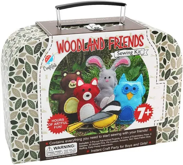 Woodland Animals Kids Sewing Kit, Educational Beginner Arts & Crafts Gift for Boys and Girls Ages 7 to 13 DIY Learn to Sew Embroidery