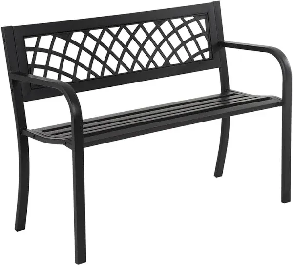 Garden Bench,Outdoor Benches,Iron Steel Frame Patio Bench with Mesh Pattern 