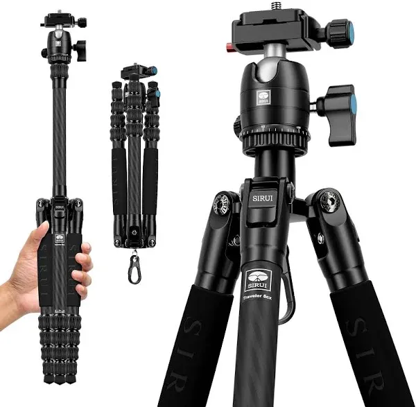 SIRUI 52" Carbon Fiber Travel Tripod, Compact Lightweight Camera Tripod, 360° Ball Head Detachable, Load 10kg/22lbs, Folded Height 13" (Traveler 5CX)