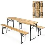 3 Pcs Folding Wooden Picnic Table Bench Set