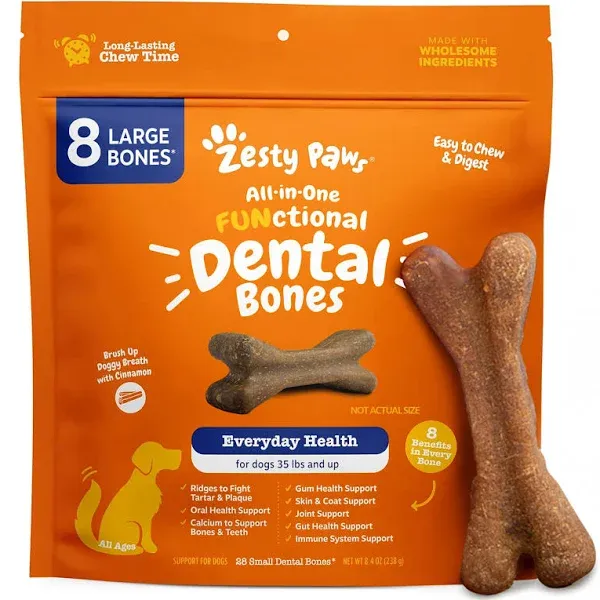 Zesty Paws Dental Bones for Large Dogs - Fights Tartar Plaque - Gum, Teeth Bone Health - Cinnamon for Dog Breath - Immune, Joint